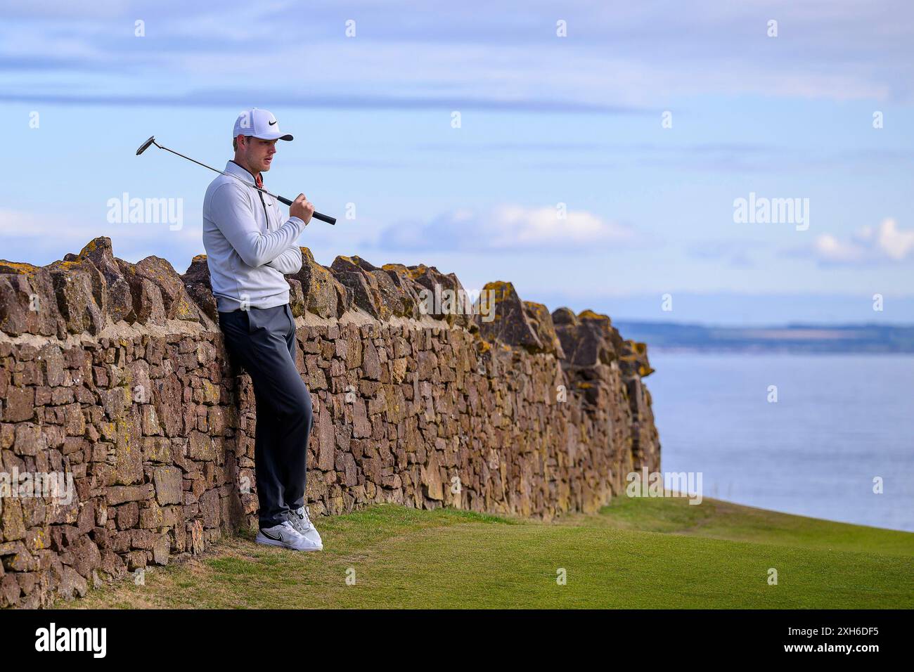 Cam Davis waits to play on the 14th hole during day two of the Genesis Scottish Open 2024 at The Renaissance Club, North Berwick. Picture date: Friday July 12, 2024. Stock Photo