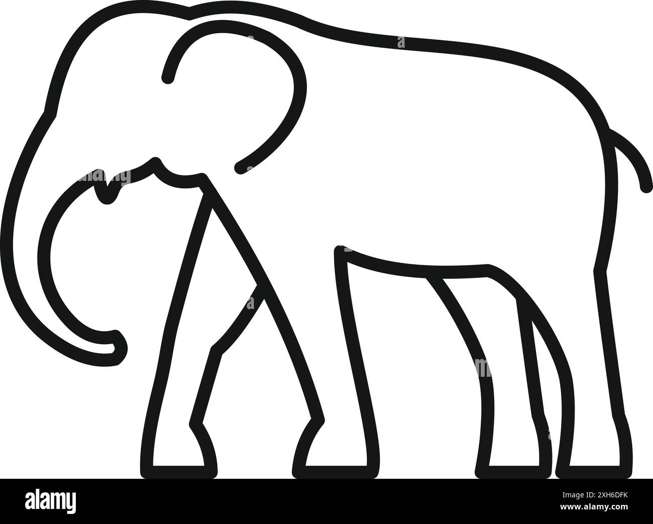 Simple line drawing of an elephant walking with its trunk lowered Stock ...