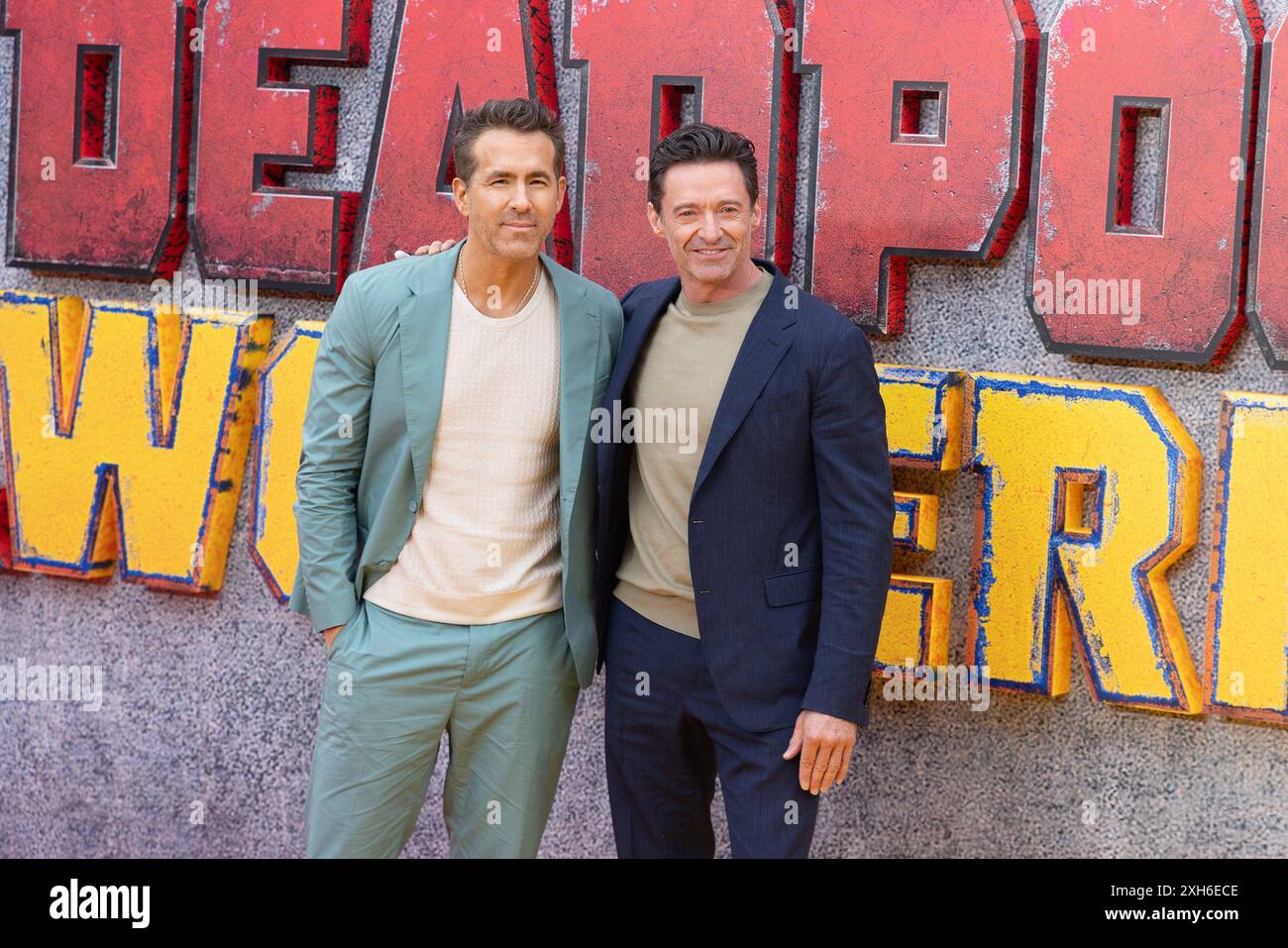 London, UK. July 11, 2024. Ryan Reynolds and Hugh Jackman attend the Deadpool & Wolverine UK Sneak Peek Event Arrivals at the Eventim Apollo at Hammersmith in London, England, United Kingdom.  Credit: S.A.M./Alamy Live News Stock Photo