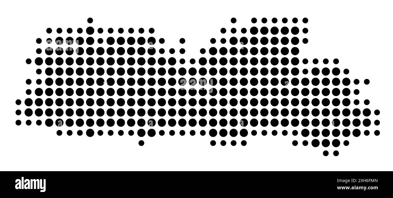 Symbol Map of the State Meghalaya (India) showing the state/province with a pattern of black circles Stock Vector