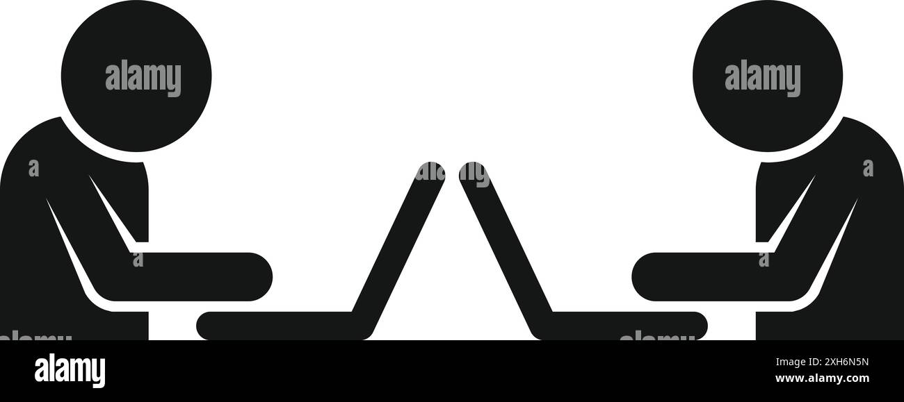 Two programmers are coding on their laptops, working on a project together Stock Vector