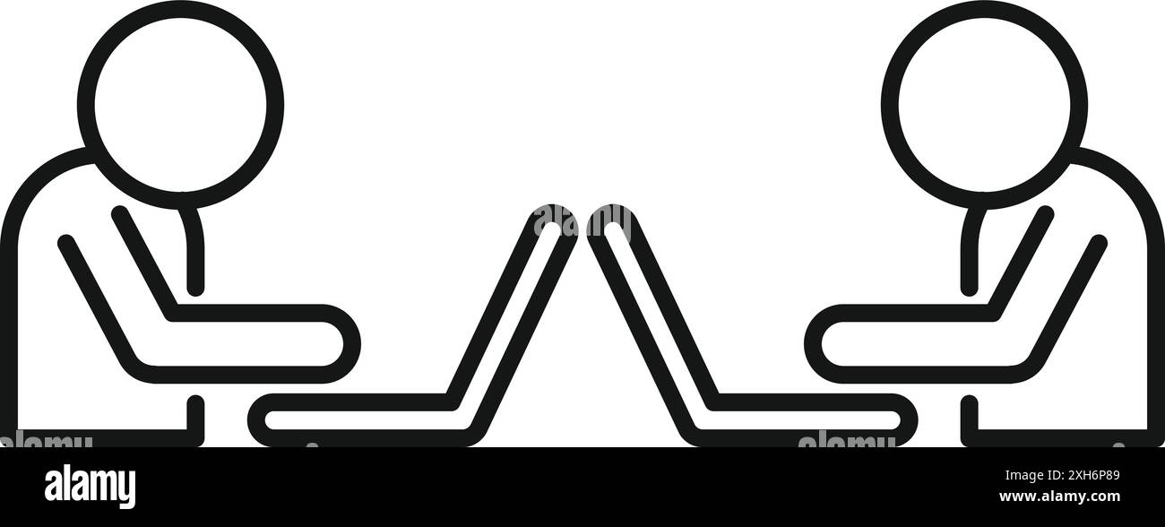 Working Simple Image Simple line drawing of two businessmen working on their laptops, facing ...