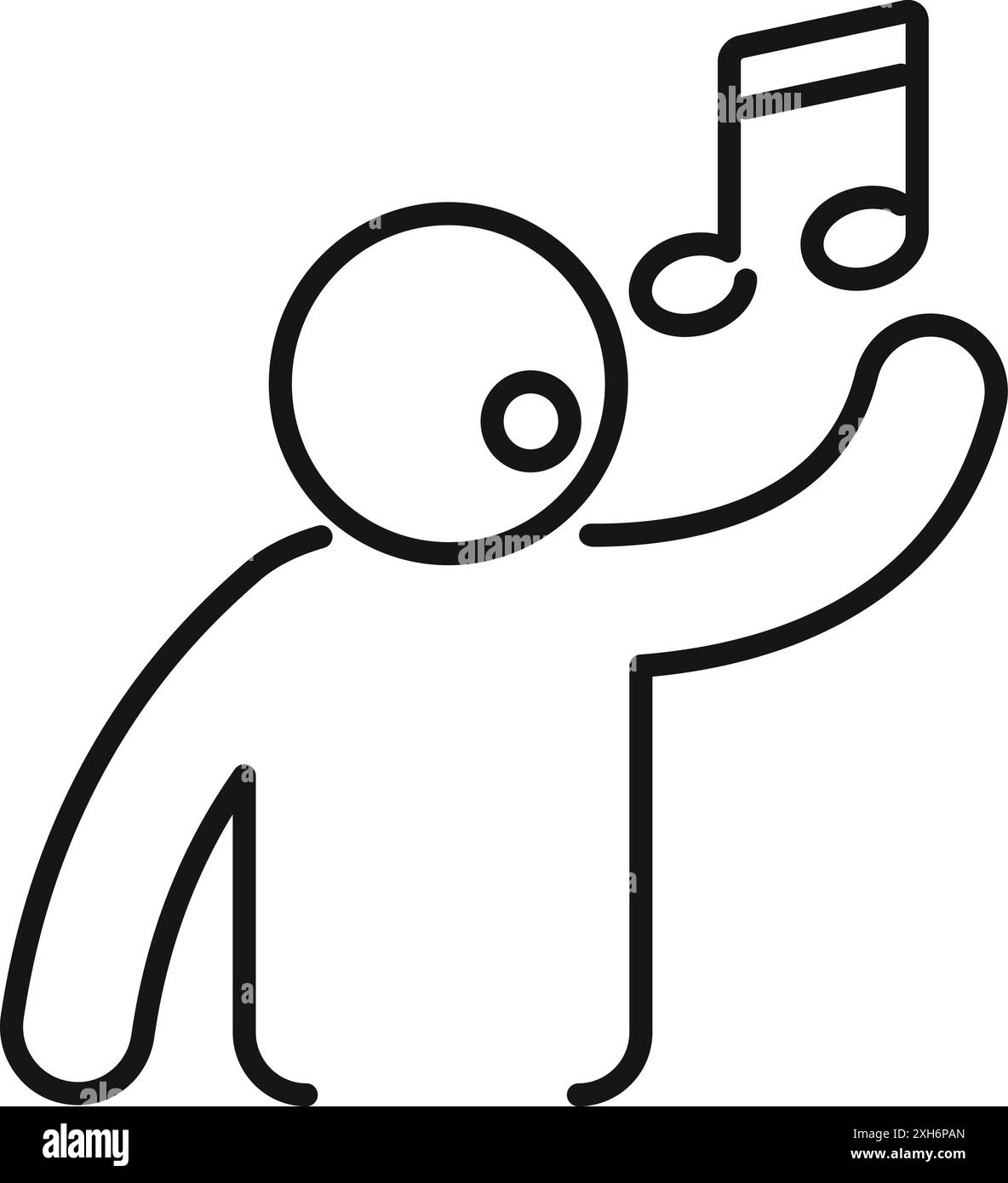Simple line drawing of a young boy singing, possibly in a choir, doing