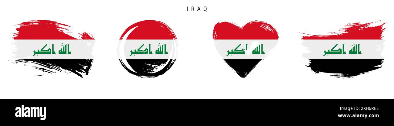 Iraq hand drawn grunge style flag icon set. Iraqi banner in official ...