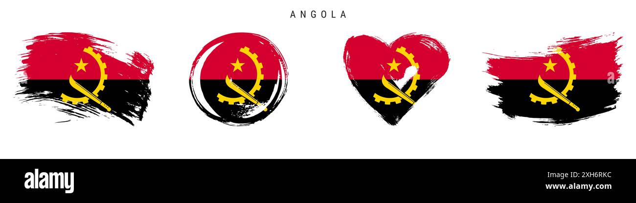 Angola hand drawn grunge style flag icon set. Angolan banner in ...