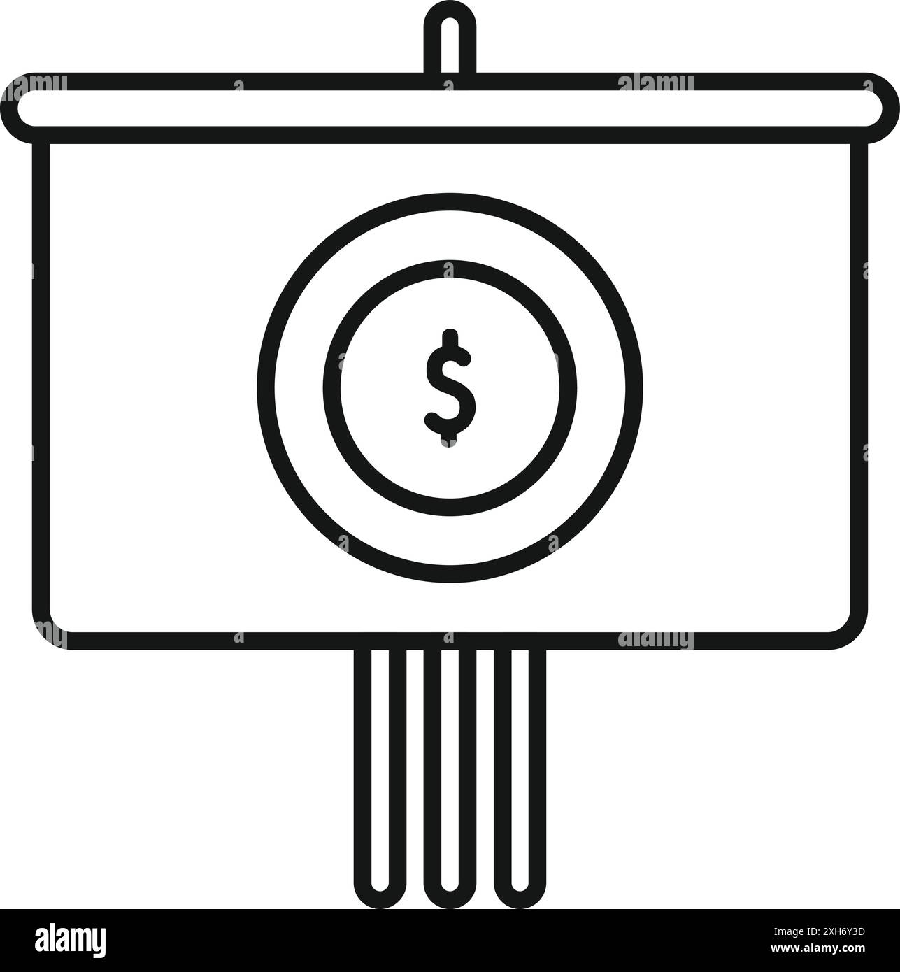Line drawing of a businessman presenting a growing money chart on a ...