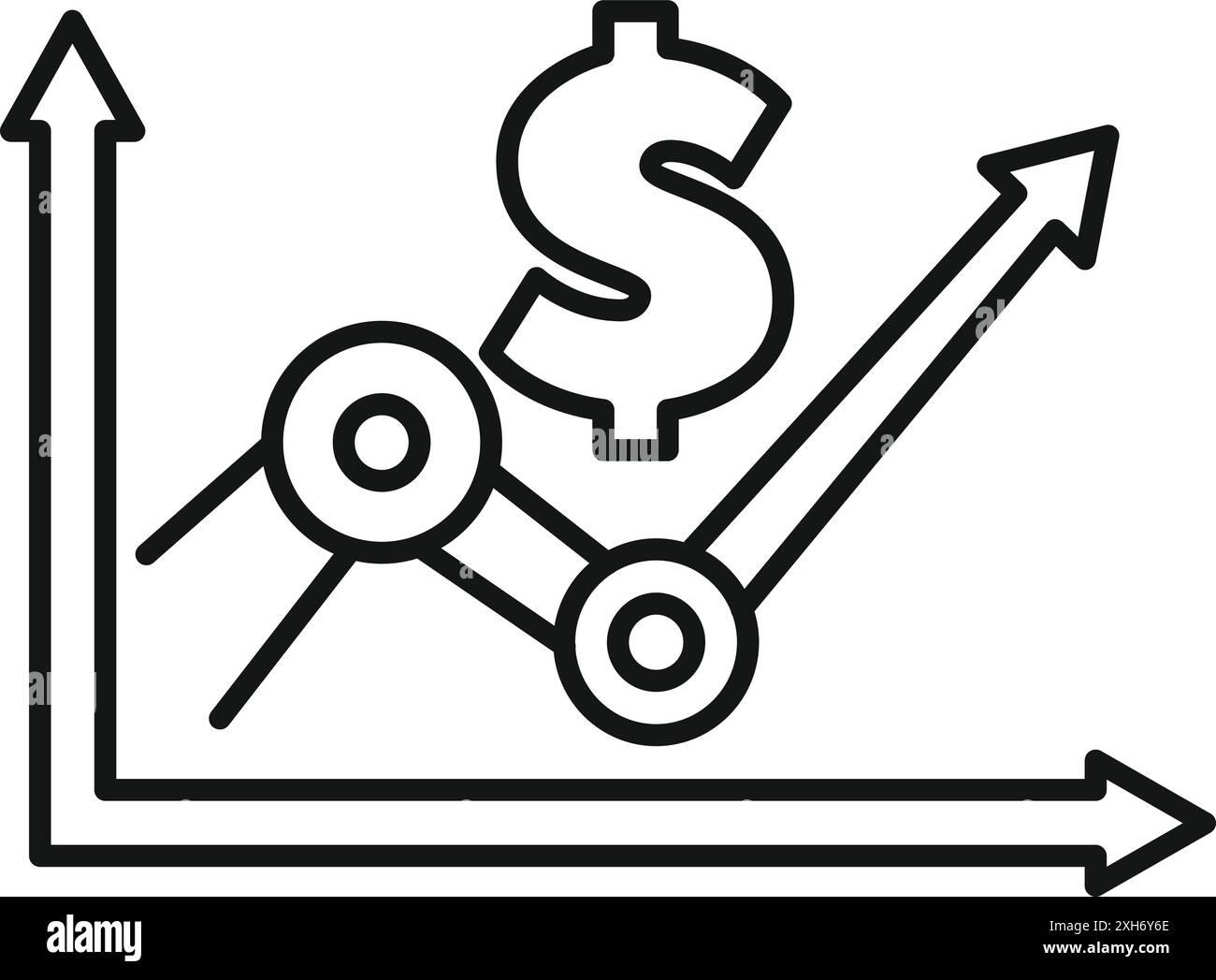 Line art icon of a dollar sign growing on a statistical chart ...