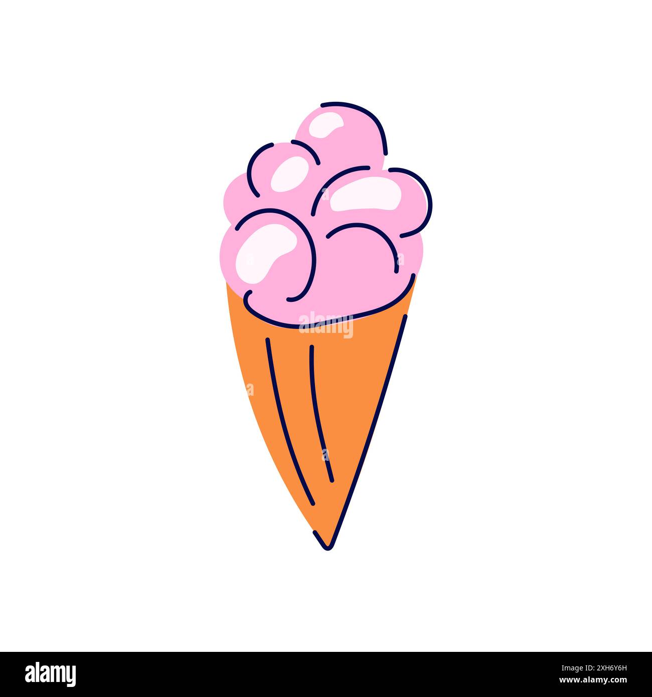 Ice cream pink in waffle cone in cartoon style. Strawberry dessert ...