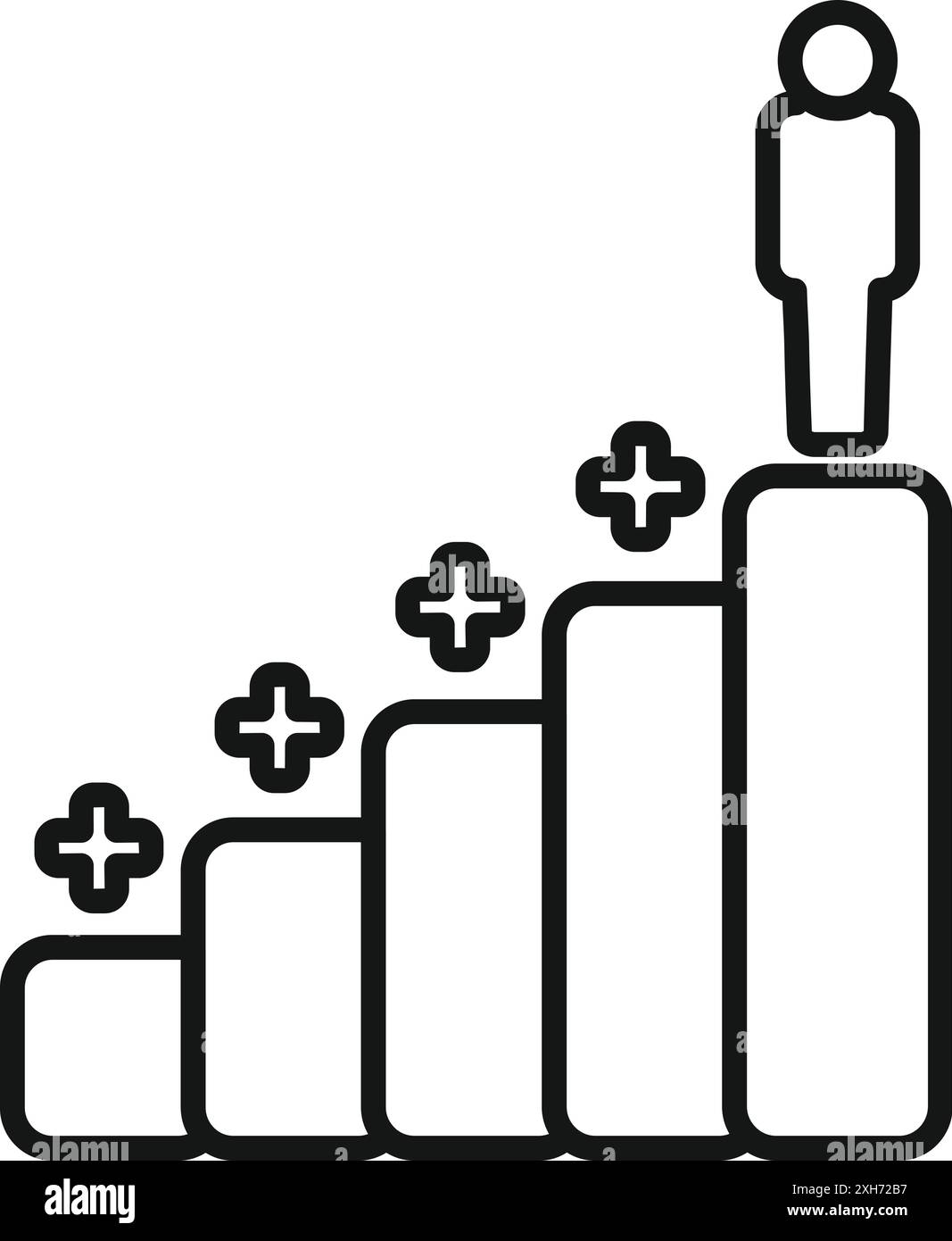 Line art icon of a businessman celebrating success by standing on a ...