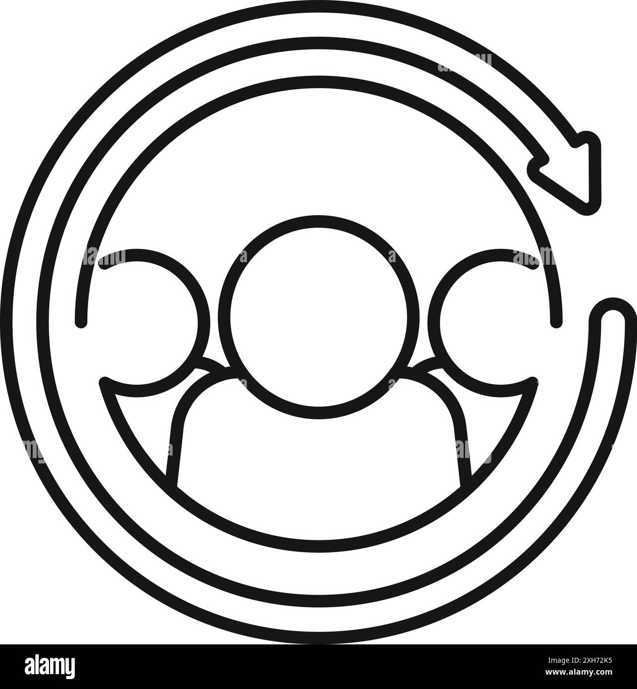 Circular arrow surrounding three people represents the concept of a