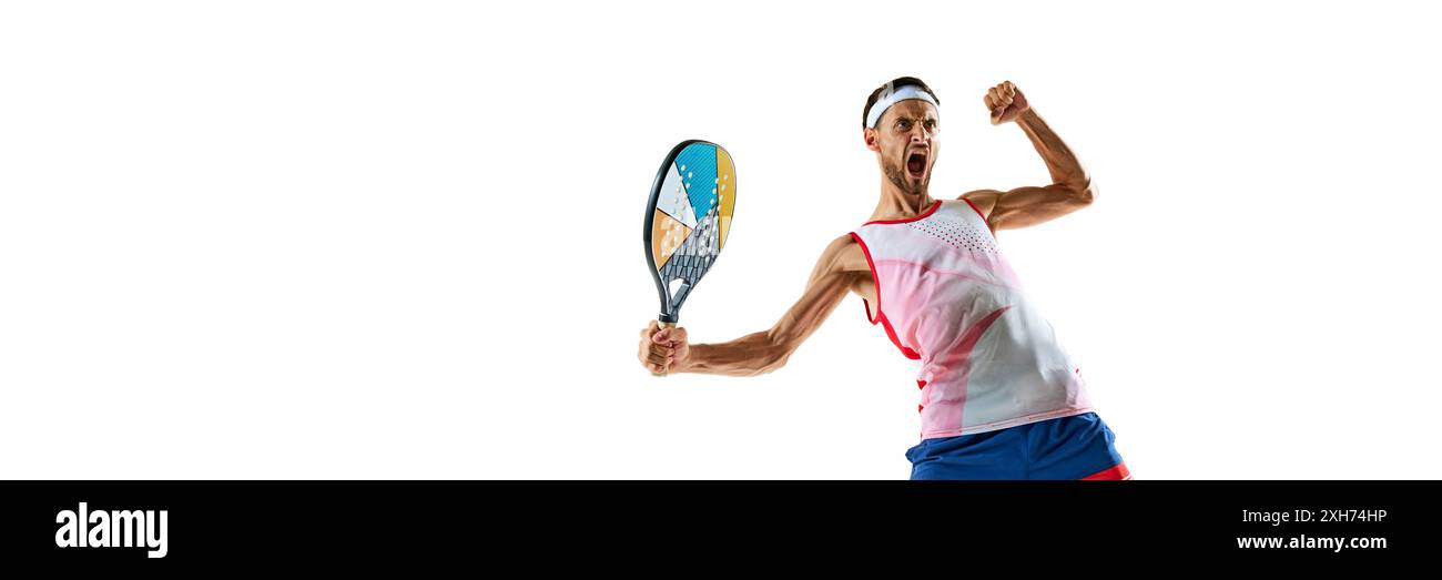 Champion Tennis Racket Champion. Young man, tennis player in uniform with colorful padel ...