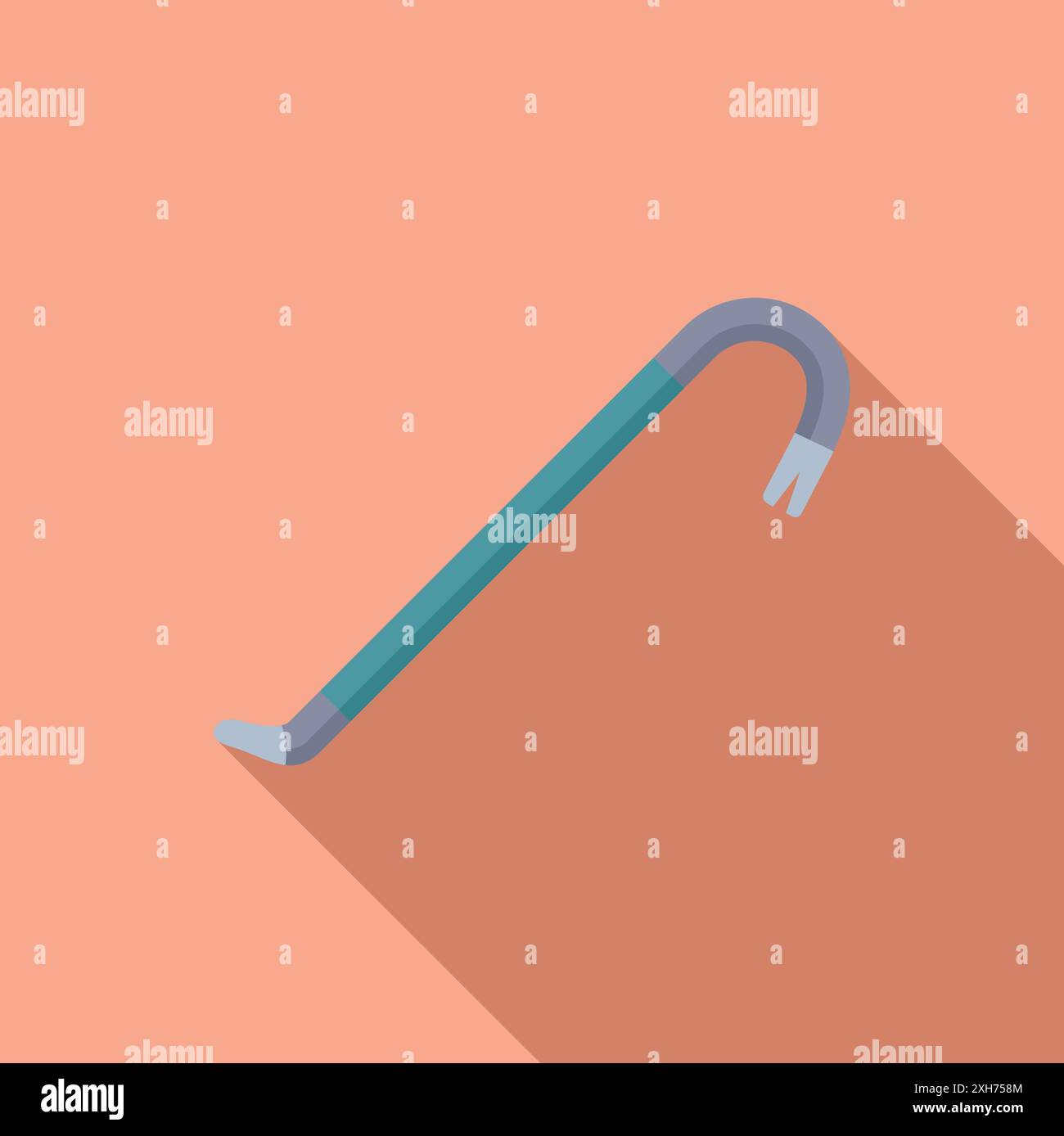 Crowbar is lying on a pink background, casting a long shadow Stock Vector