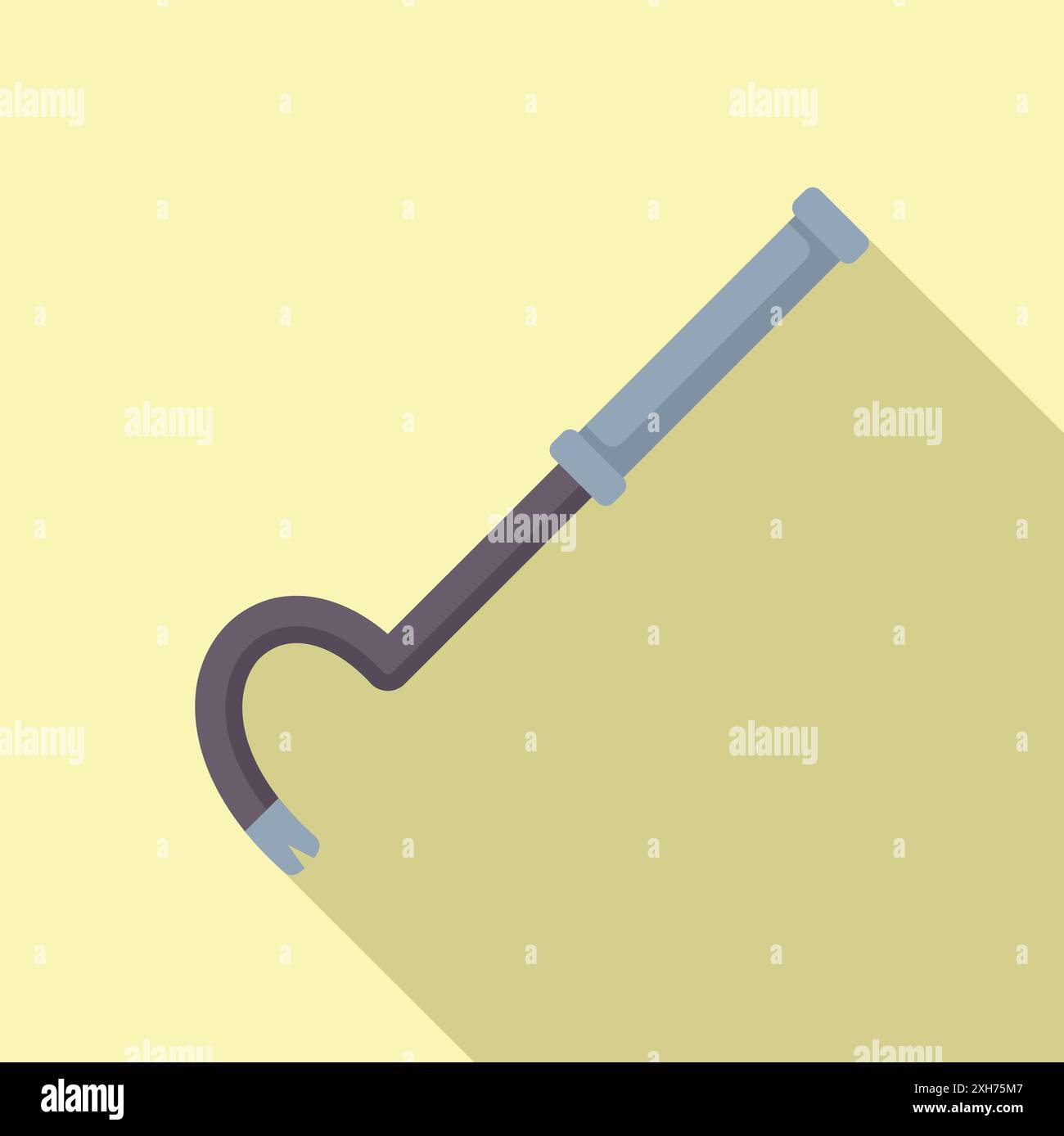 Crowbar is lying on a yellow background, casting a long shadow Stock Vector