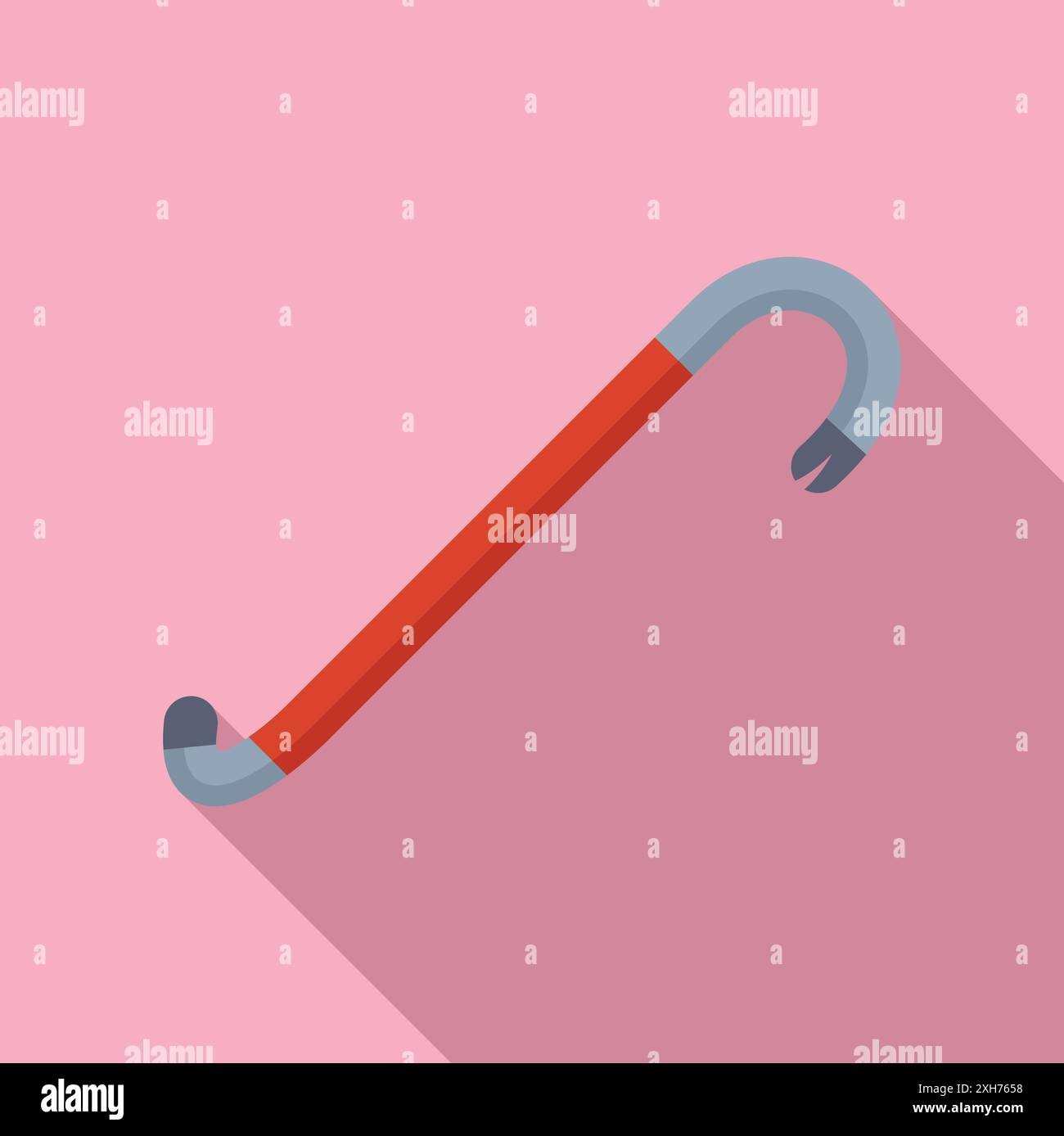 Crowbar tool is lying flat on a pink background and casting a long shadow Stock Vector