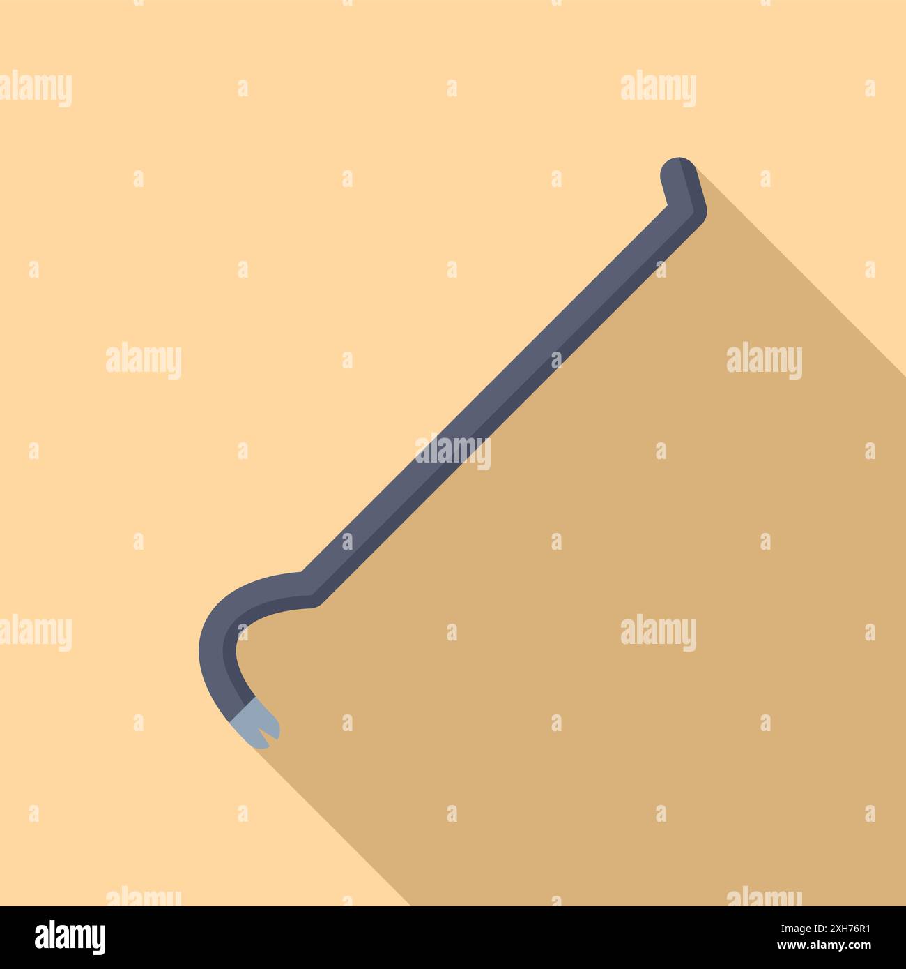 Crowbar tool illustration casting a long shadow on a light brown background Stock Vector