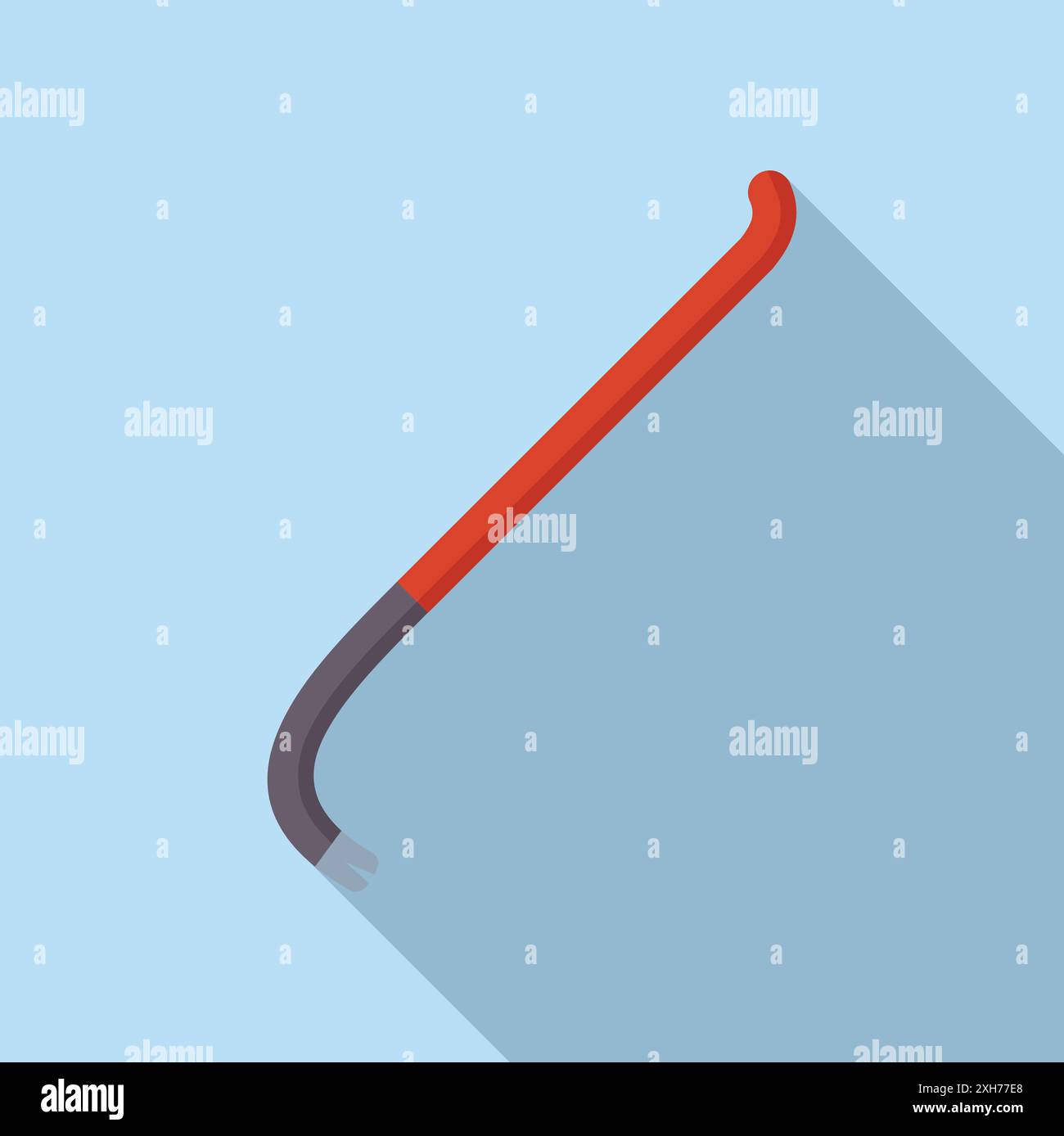 Red crowbar lying on a blue background, casting a long shadow Stock Vector