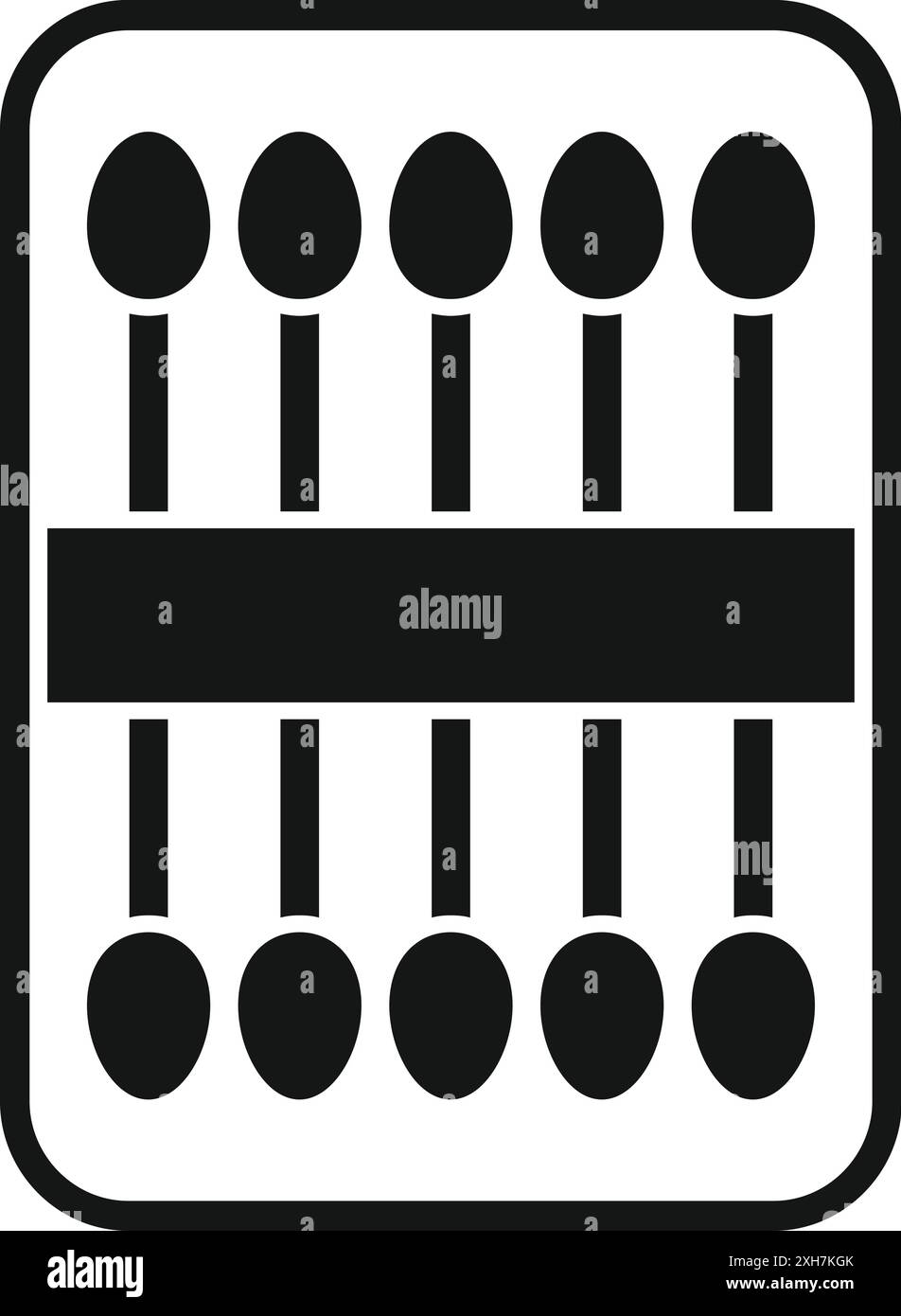 Black cotton buds in opened rectangular plastic box, top view Stock Vector