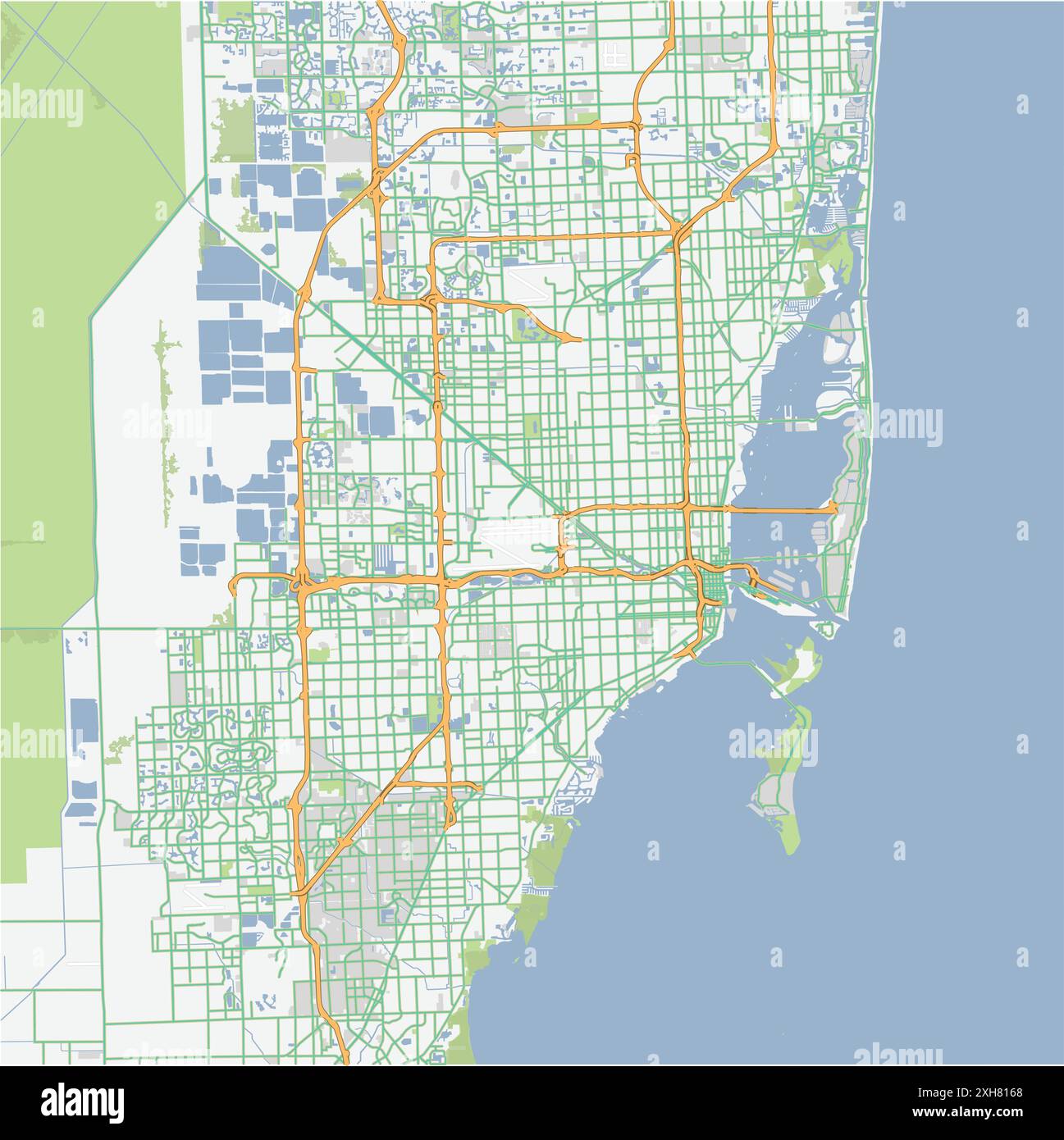 Road map of Miami in Florida Contains - Road Map Of Miami In Florida Contains Layered Vector With Roads Water Parks Etc 2XH8168