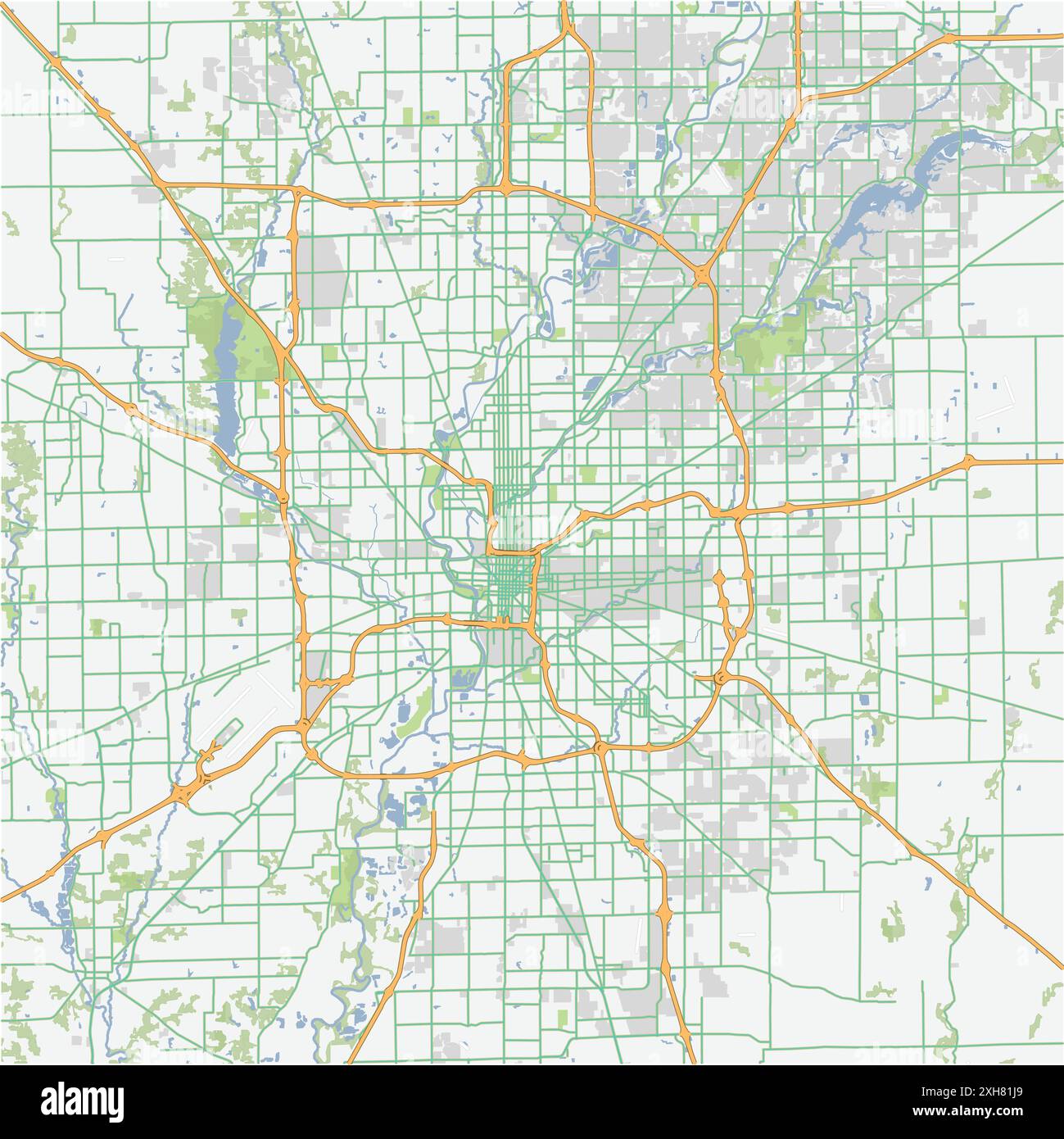 Road map of Indianapolis in Indiana. Contains layered vector with roads