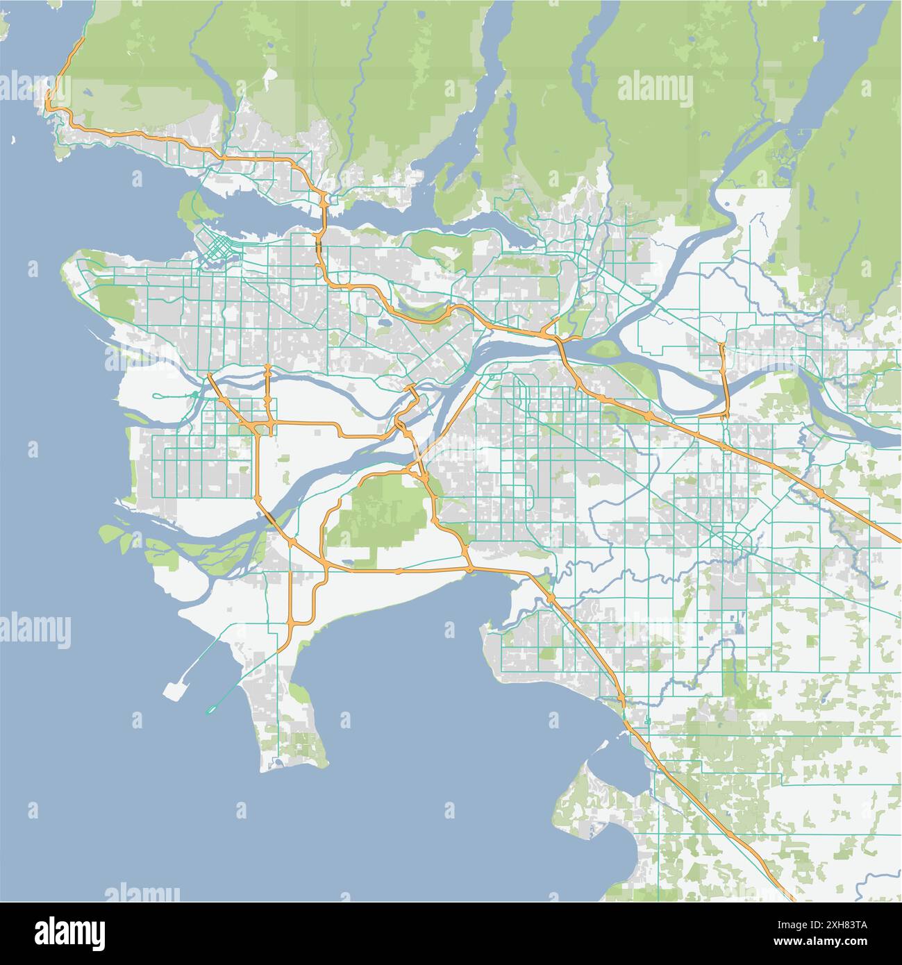 Road map of Vancouver in Canada. Contains layered vector with roads ...