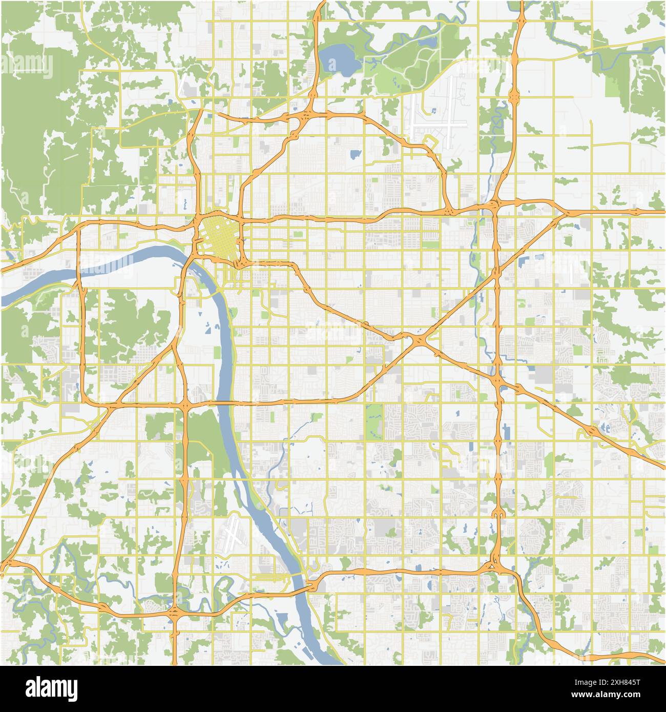 Road map of Tulsa in Oklahoma. Contains layered vector with roads water ...