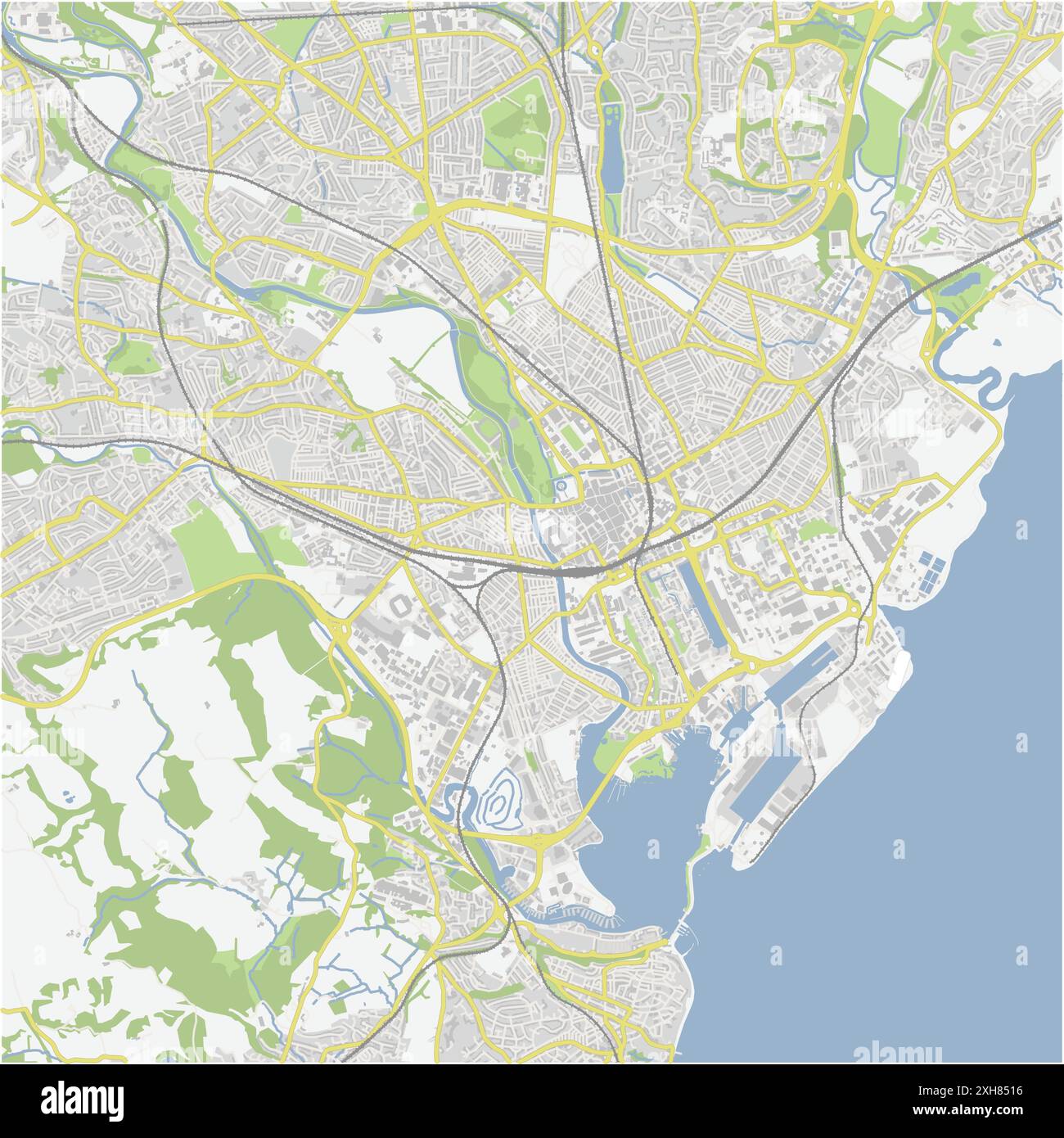 Road map of Cardiff in United Kingdom. Contains layered vector with ...