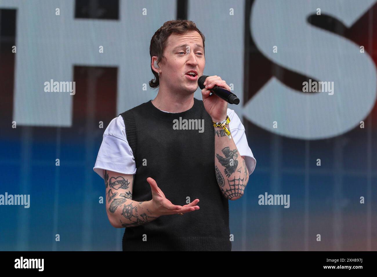 Glasgow, UK. 12th July, 2024. The band 'Picture This' played TRNSMT on the first day of the annual music festival, held in Glasgow Green, near Glasgow City centre, Scotland, UK. Credit: Findlay/Alamy Live News Stock Photo