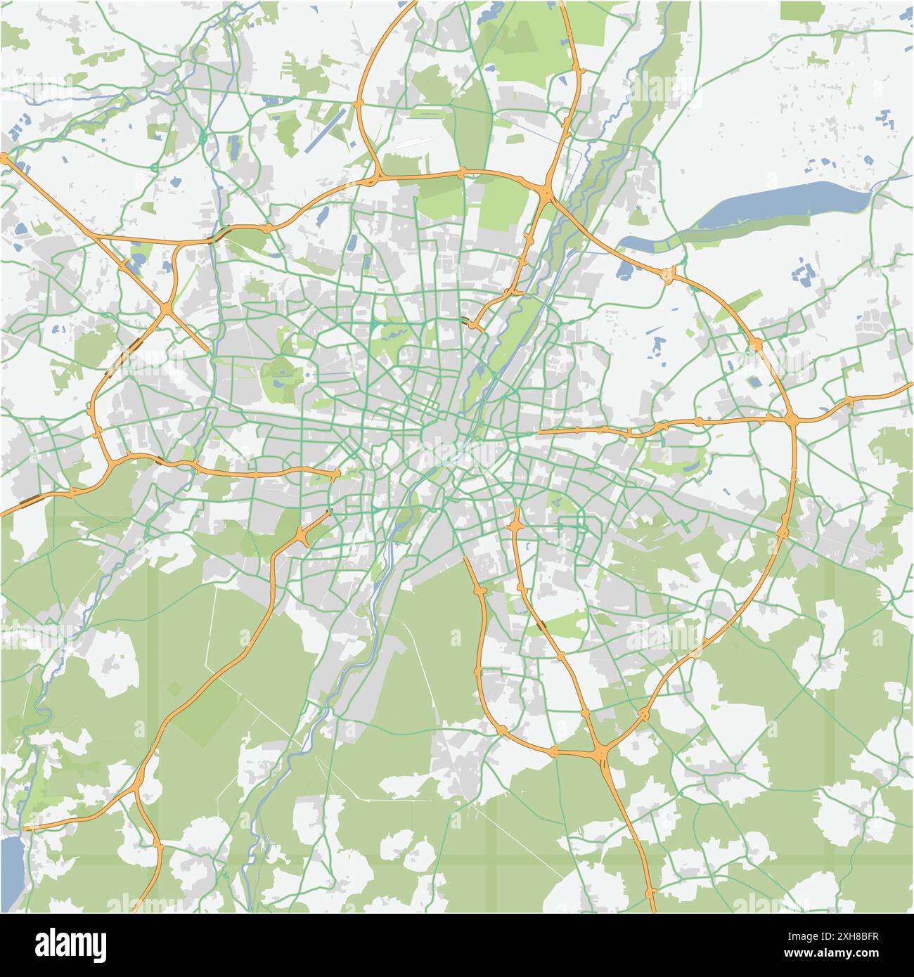 Road map of Munich in Germany. Contains layered vector with roads water ...