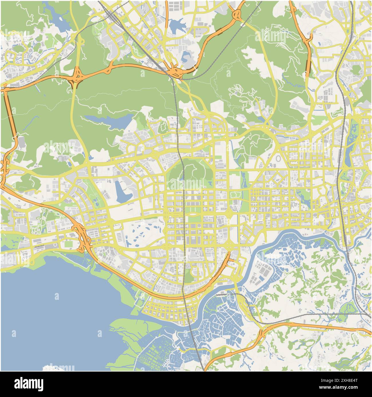 Road map of Shenzhen in China. Contains layered vector with roads water ...