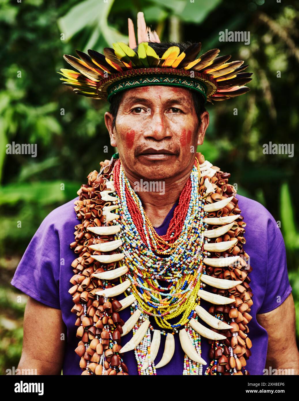 Portrait of a indigenous Shaman in the Cuyabeno wildlife reserve
