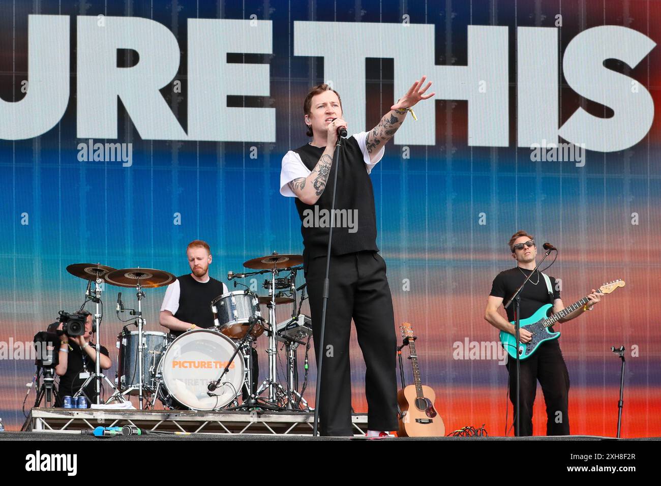 Glasgow, UK. 12th July, 2024. The band 'Picture This' played TRNSMT on the first day of the annual music festival, held in Glasgow Green, near Glasgow City centre, Scotland, UK. Credit: Findlay/Alamy Live News Stock Photo