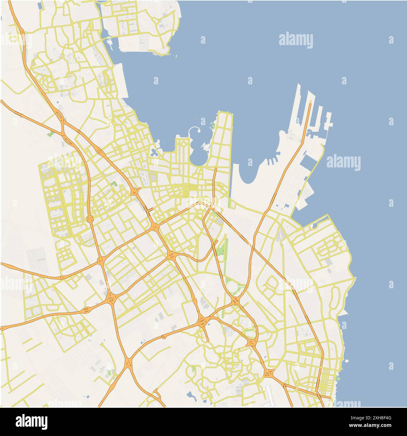Road map of Dammam in Saudi Arabia. Contains layered vector with roads