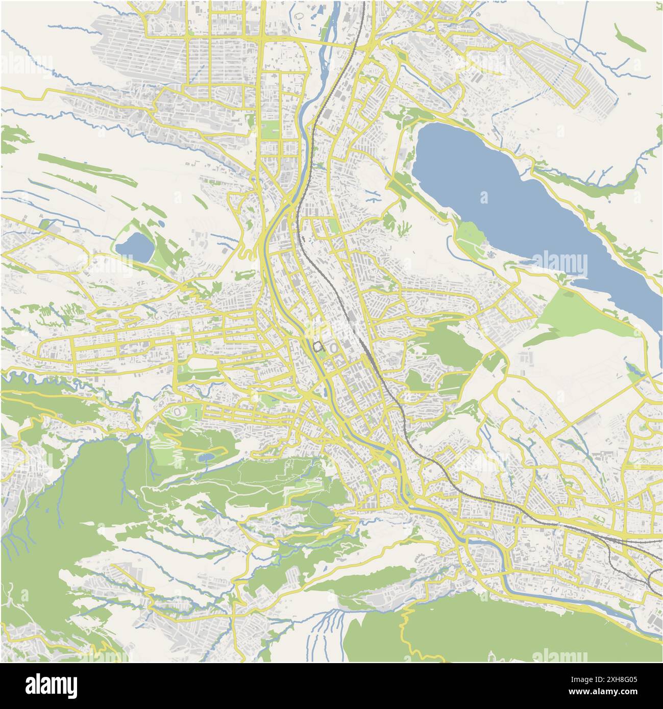 Road map of Tbilisi in Georgia. Contains layered vector with roads water, parks, etc. Stock Vector