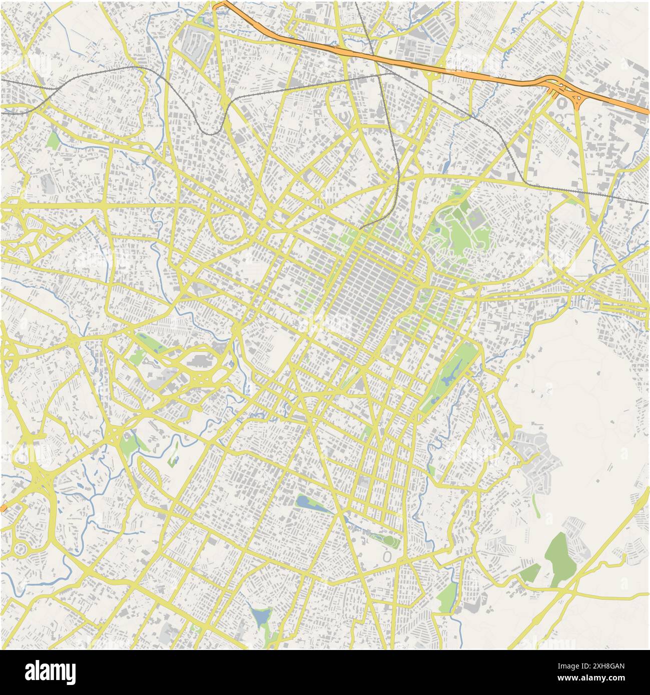 Road map of Puebla in Mexico. Contains layered vector with roads water, parks, etc Stock Vector