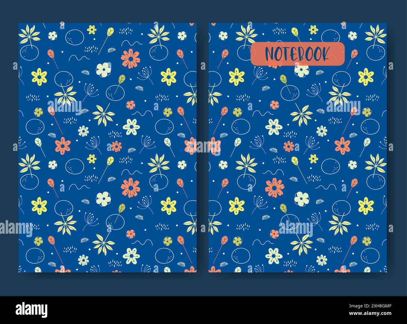 Seamless flourish pattern - cover design template. Notebook with springtime pattern. Cover page design aesthetic vector template school timetable for Stock Vector