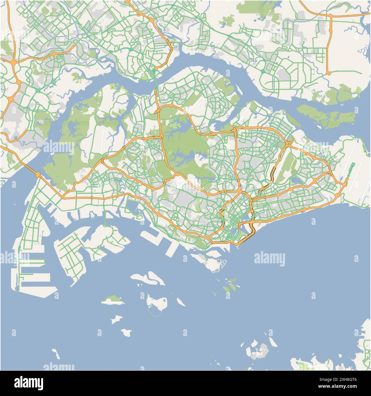 Road map of Singapore in Singapore. Contains layered vector with roads ...