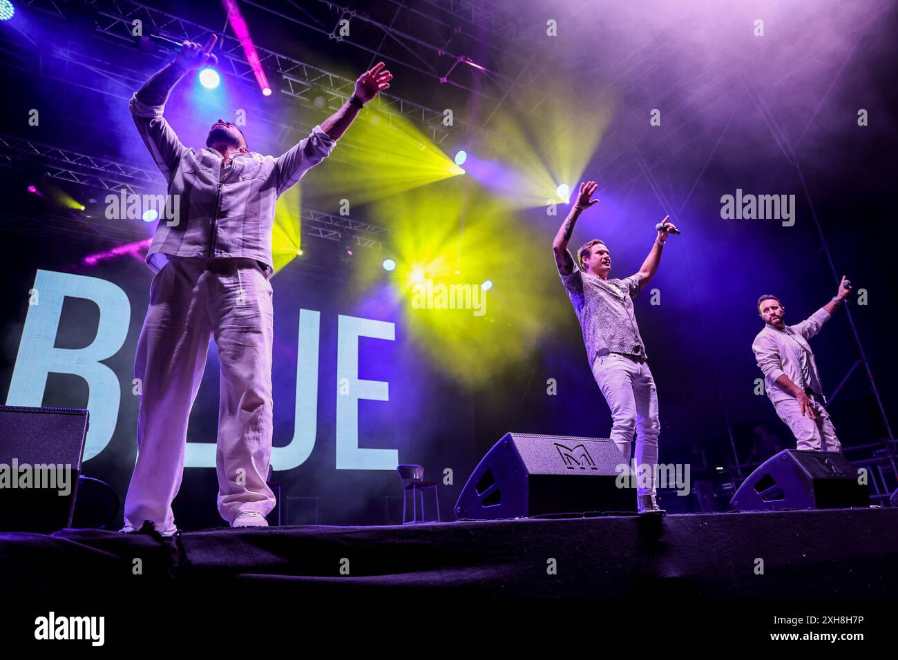 Pistoia, Italy. 05th July, 2024. Duncan James, Lee Ryan, and Antony Costa of Blue are performing live in Piazza Duomo, Pistoia, Italy, on July 5, 2024, at the 43? Pistoia Blues. (Photo by Andrea Martini/NurPhoto) Credit: NurPhoto SRL/Alamy Live News Stock Photo