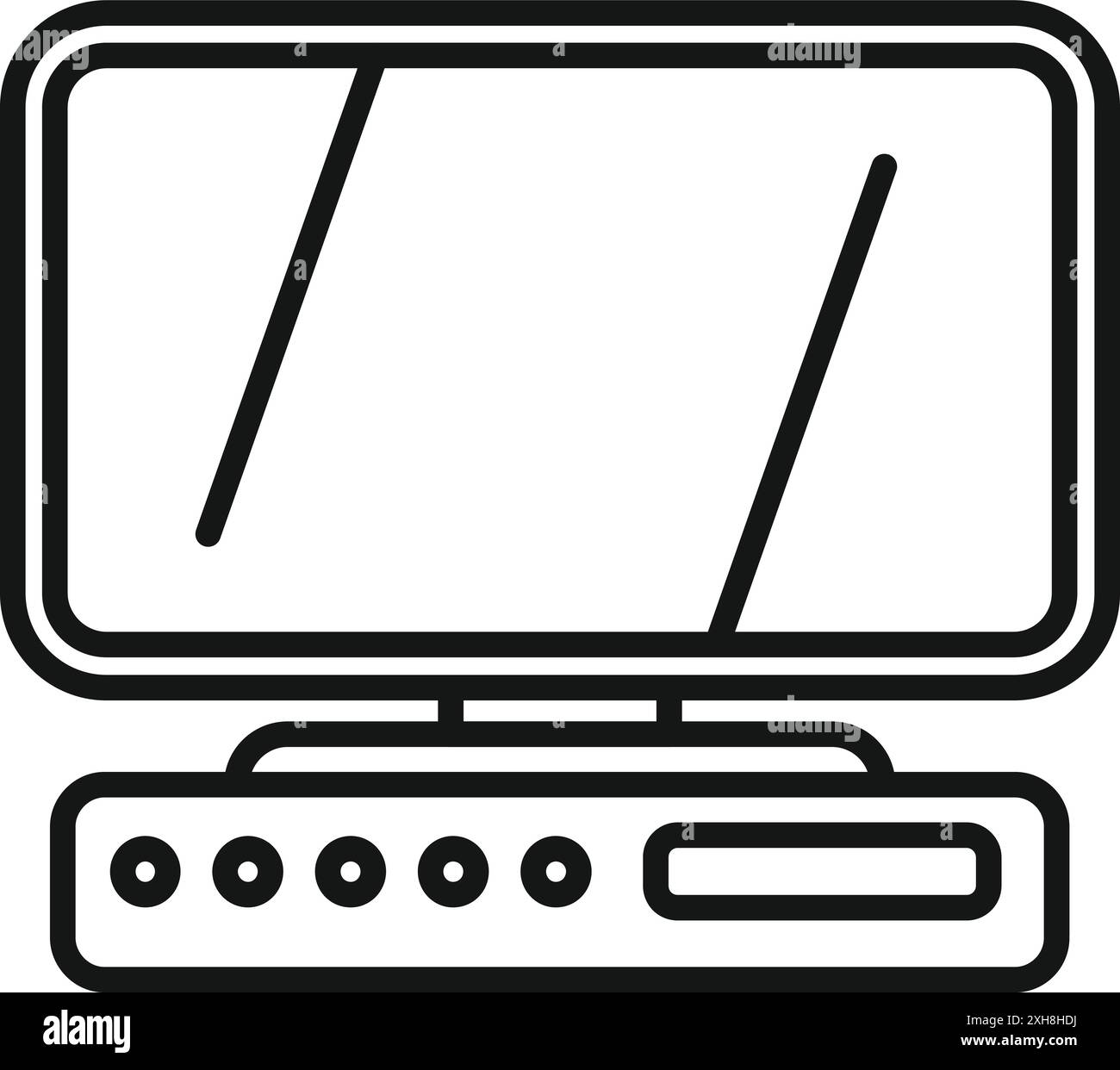 Simple outline icon style drawing representing a desktop computer for working or gaming Stock Vector