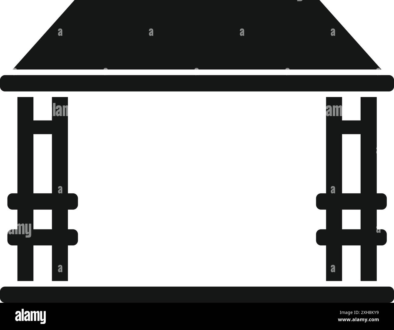 Simple black and white icon of a gazebo with wooden beams supporting ...