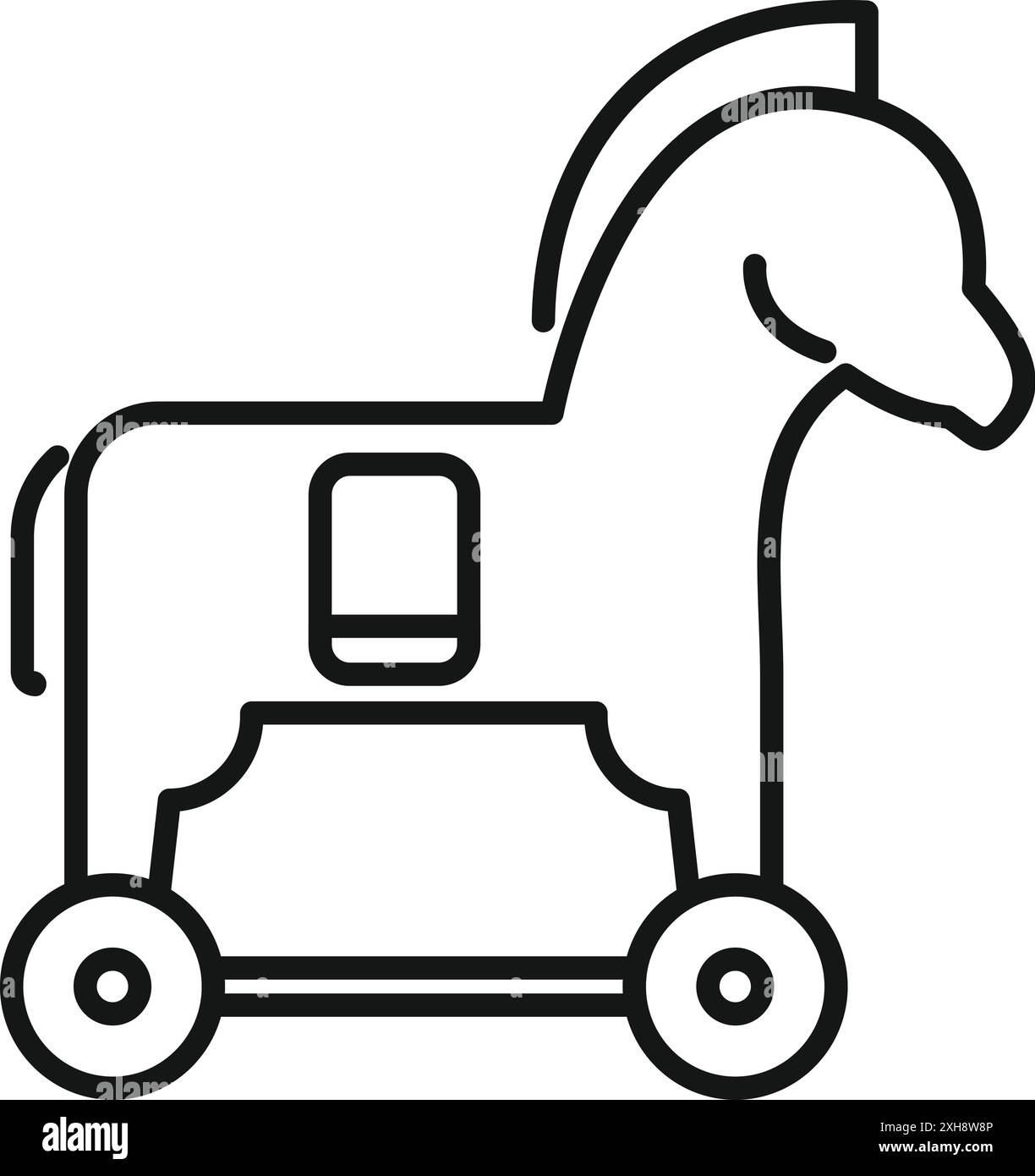 Line icon of a trojan horse standing on wheels, representing deception ...