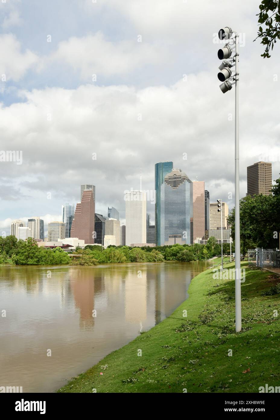 Buffalo Bayou Park, Houston flooded after Hurricane Beryl Stock Photo