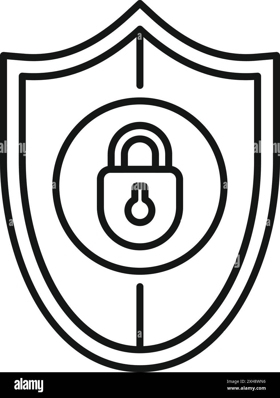 Shield is protecting a padlock, representing cybersecurity and data protection Stock Vector