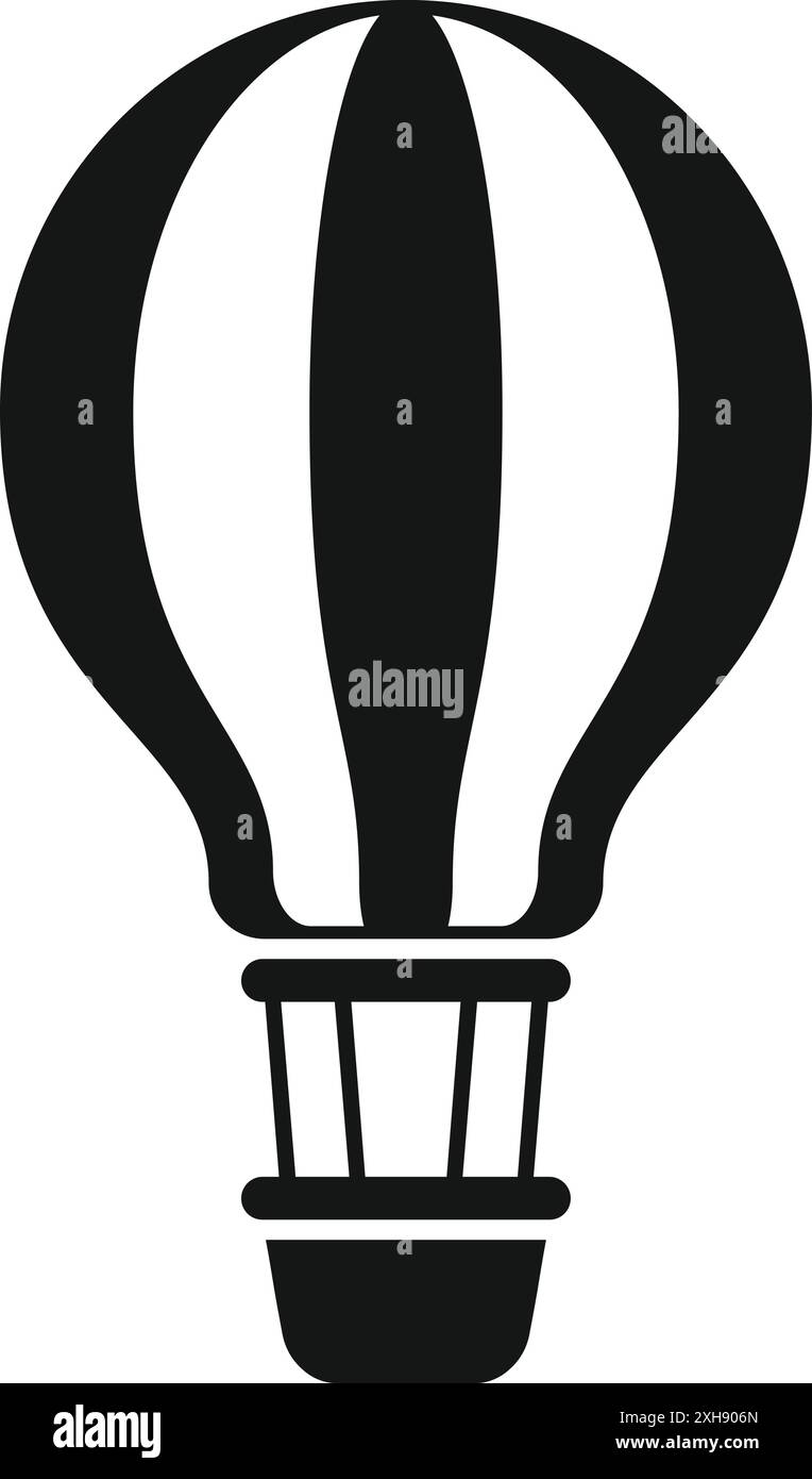 Simple black and white icon of a hot air balloon floating through the ...