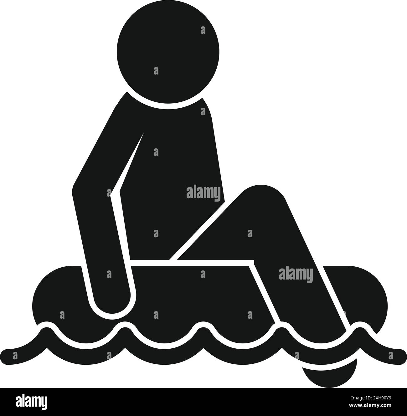 Simple icon of a man enjoying a relaxing moment, floating on an inflatable ring in the water Stock Vector