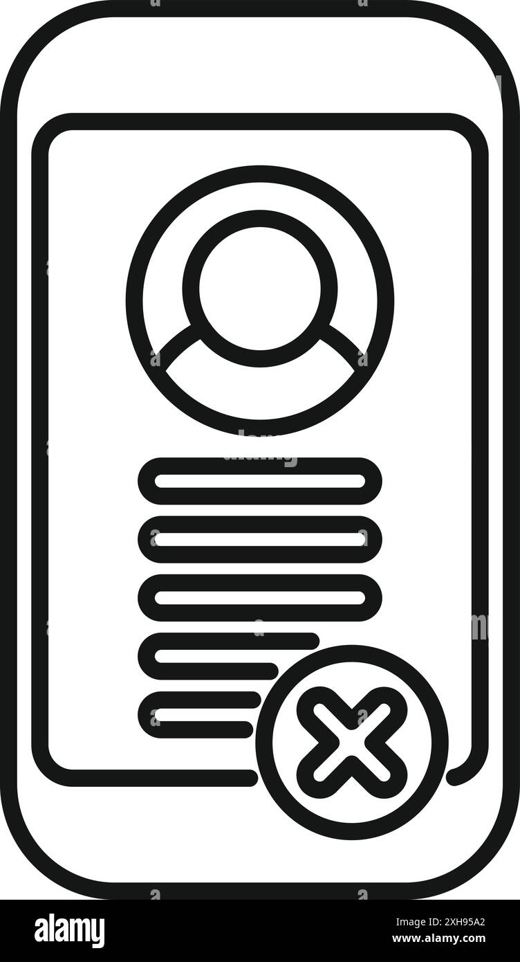 Smartphone is showing a user profile being deleted from an app Stock Vector