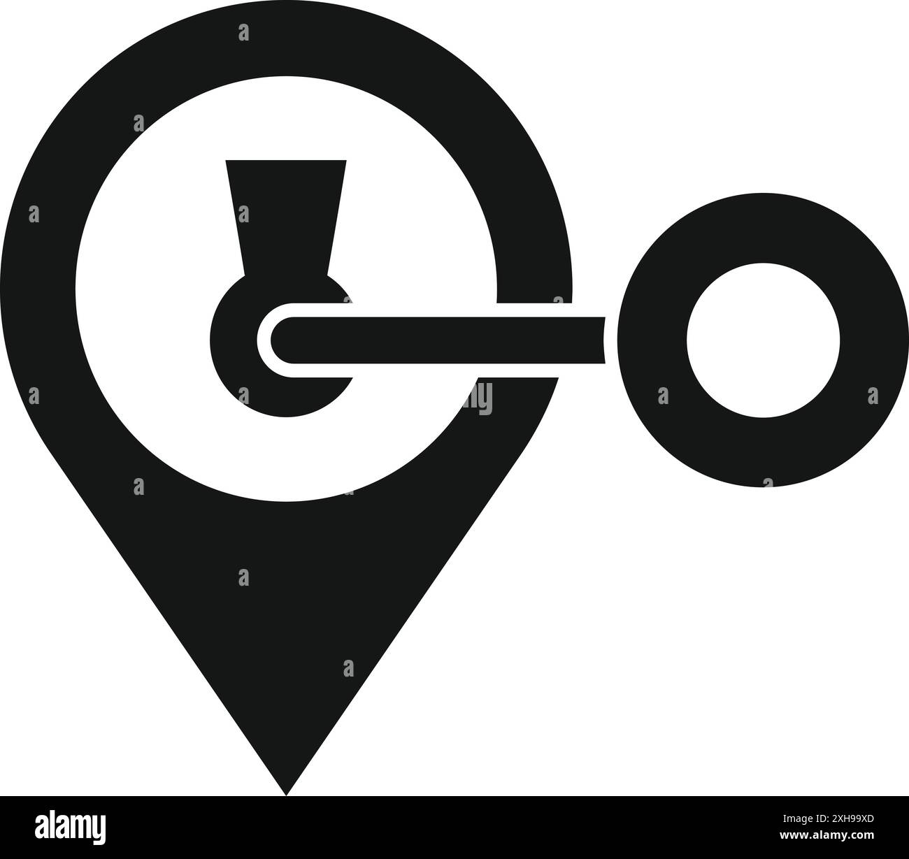 Black and white icon of a location pin showing a clock with a keyhole ...