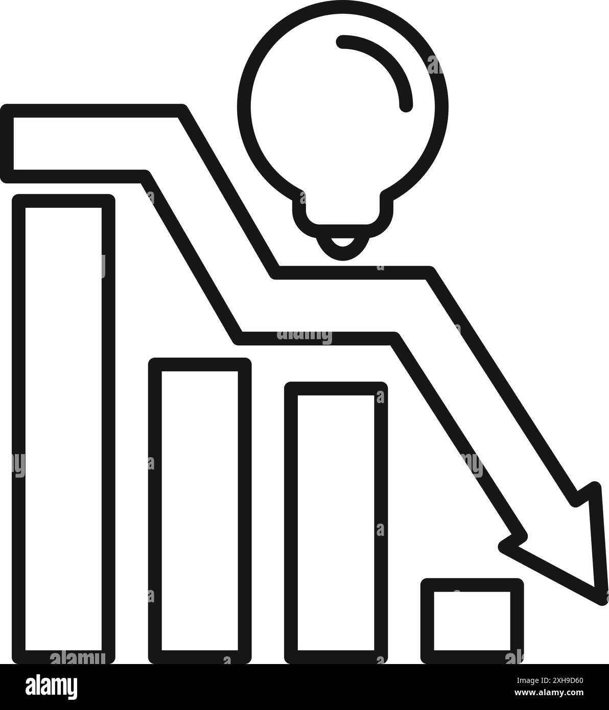 Light bulb is falling on a declining bar chart representing a bad idea Stock Vector