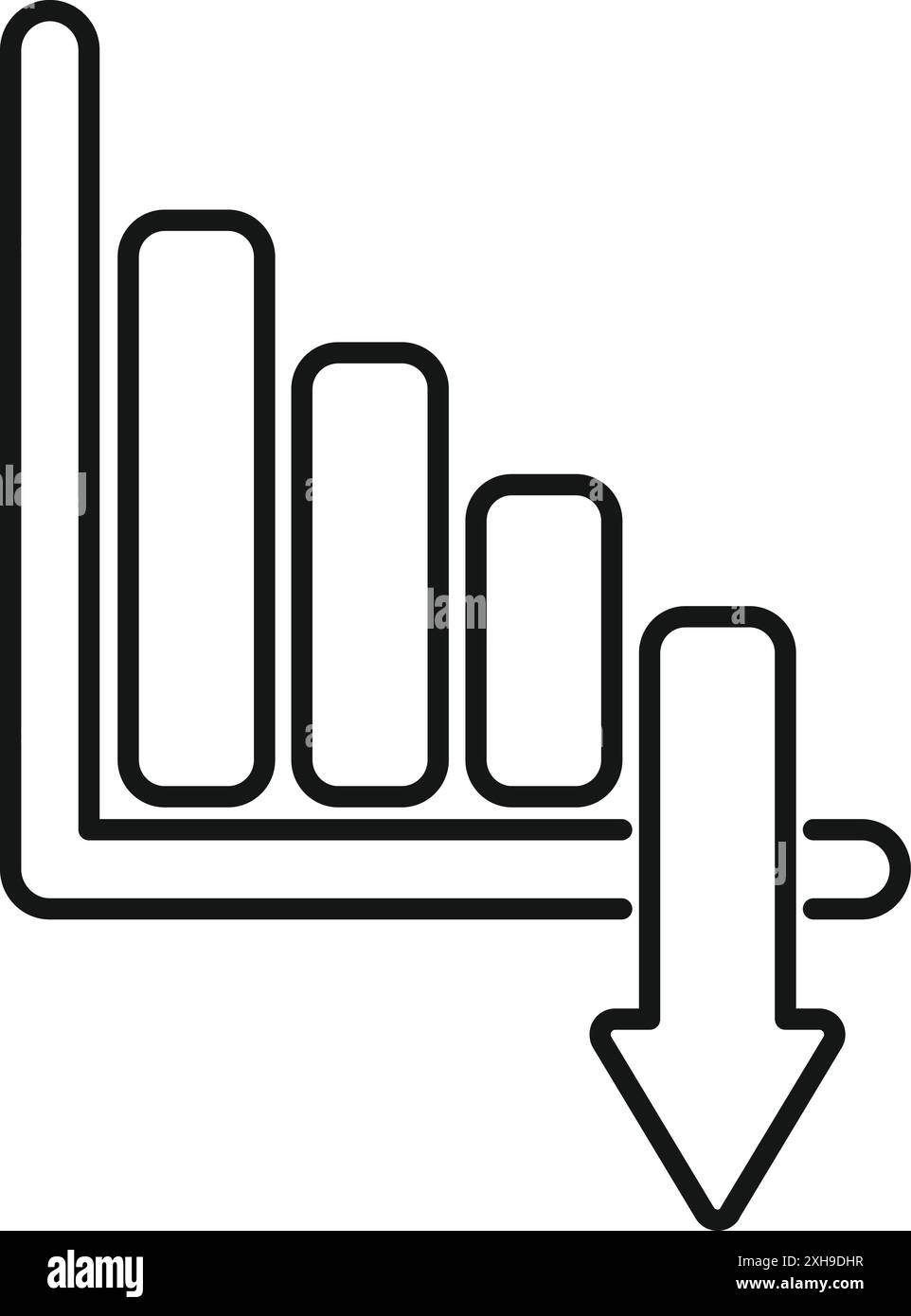 Simple line art illustration of a bar graph with a downward trend ...