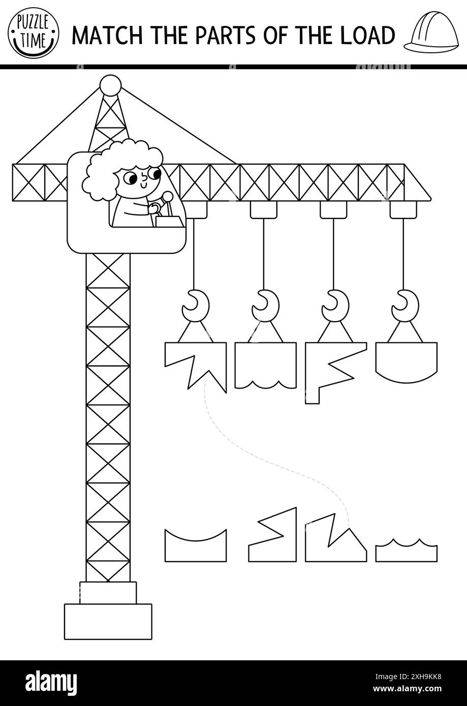 Construction site black and white shadow and shape matching activity