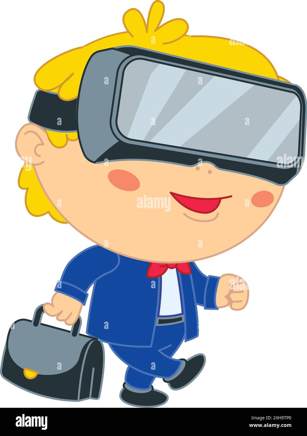 Happy businessman walking and using virtual reality headset Stock Vector